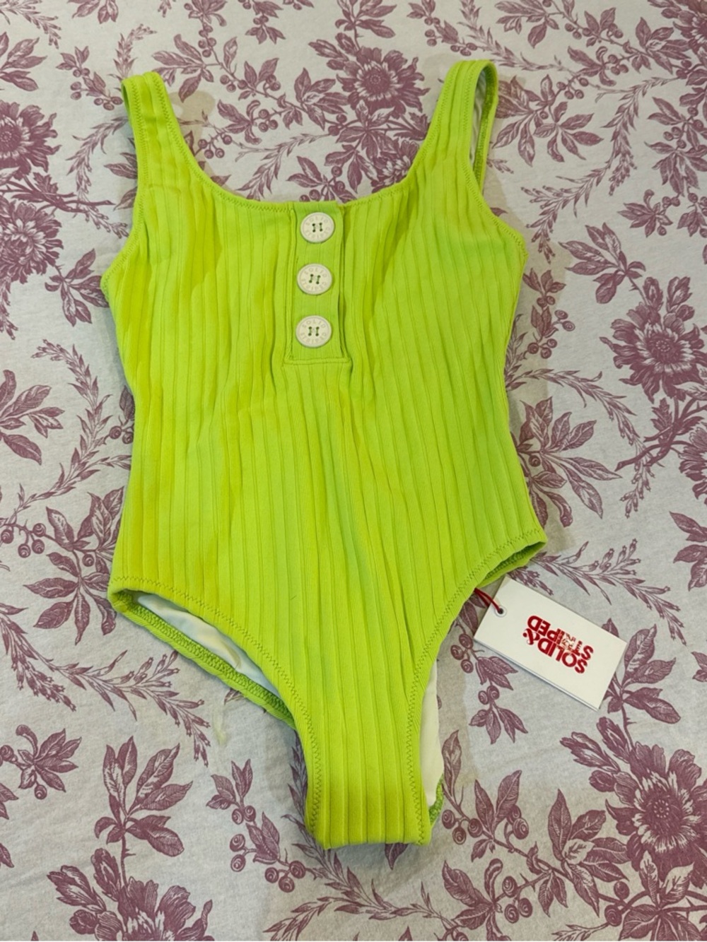Solid & Striped neon green one piece swim suit XS